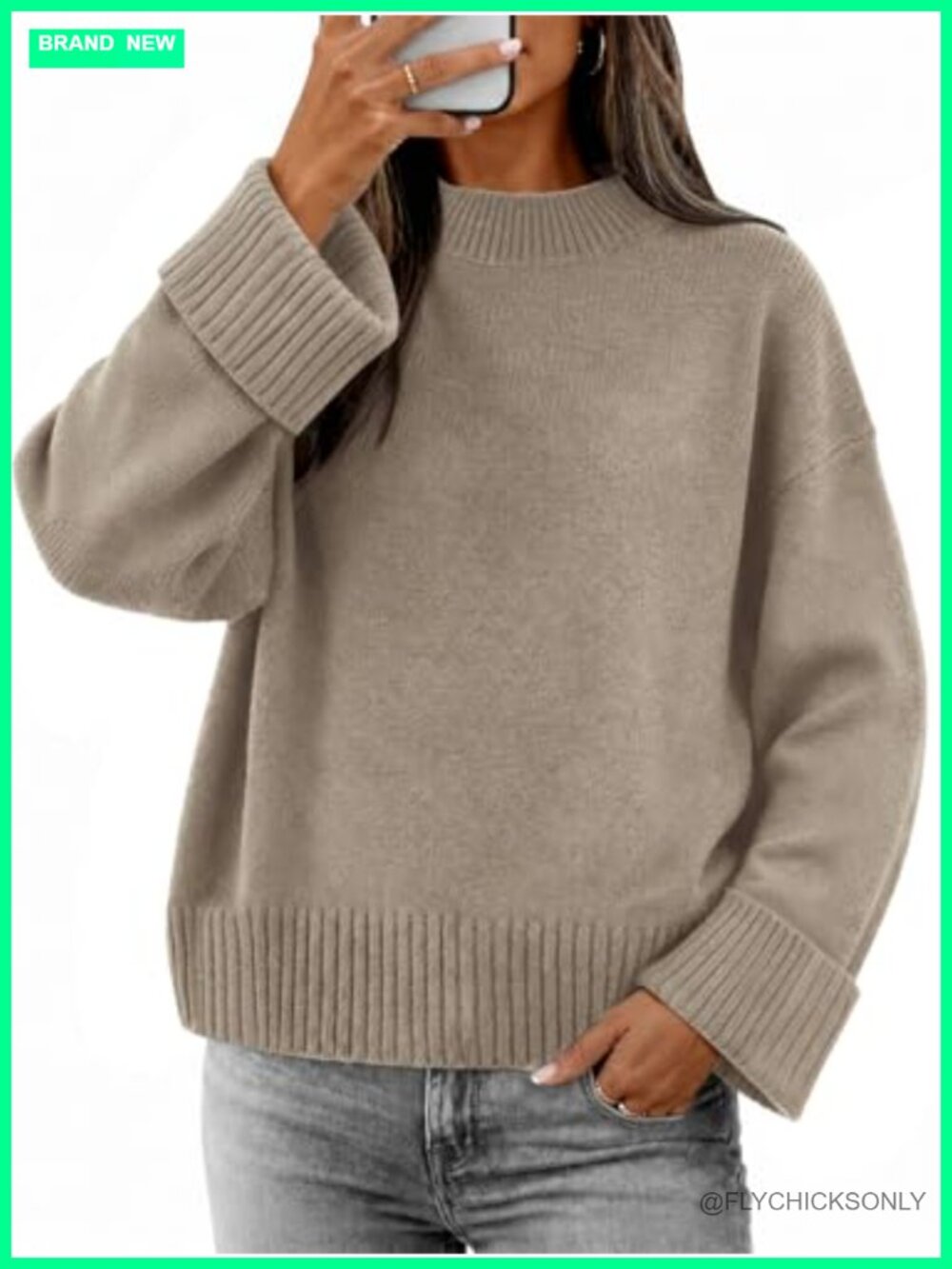 Womens Loose Casual Crewneck Ribbed Knit Pullover Sweater